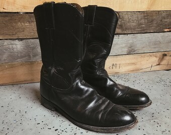 Vintage 80's black leather roper boots - sz. 8