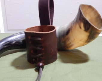 Leather Viking drinking Horn holder -brown