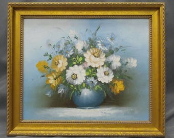 Vintage original flowers still life painting floral bouquet