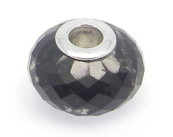 Gemstones by Shininggems - Artisan European charm bead big hole - 14x9x3.5mm roundel facet - 925 Silver core - Peanut wood jasper - SHST1596