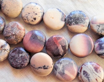 14mm Porcelain Jasper coin, disc beads, 15+ inch strand ( 28 beads) C05801