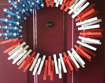 United States flag wreath, red white and blue, flag decor, holiday wreath