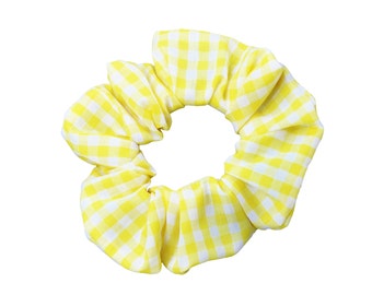 Yellow Gingham Scrunchies (Free Shipping) Made in USA Ponytail Holder Hair Accessories