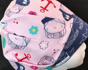 Yo, Ho! Surgical Cap bouffant Scrub Hats Surgical Scrub Caps for Women Hat Techs Nurses Teal Dots band LoveNstitchies Girl Pirate Pink Blue