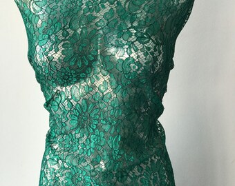 green lace fabric French lace Solstiss scallop edging eyelash lace floral bridal mother of bride 98cm wide
