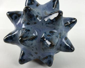 Hand Made Helios Sculpture Small Size with a Flowing Blue Glaze Pattern