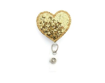 Glitter Heart Badge reel- Bling Badge Reel - Gold Badge Reel - Social Work Badge Reel - Nurse's Badge Reel - Gifts Under 20 - Christmas Bad