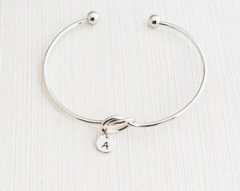 Silver Love knot Bracelet, Initial Bracelet, Loveknot bracelet, Stacking Bracelet, Monogram Bracelet, Gift Idea