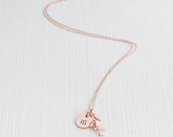 Rose Gold Initial & Flamingo Necklace, Initial Jewelry, Rose Gold Plated Disc Necklace, Rose gold Flamingo Necklace, A great gift idea