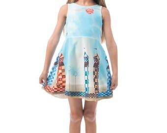 Quidditch, Golden Snitch, Harry Potter Printed fit and flare kids girls baby dress