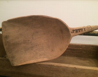 Antique Rustic Large Wood Grain Scoop / Primitive Wood Scoop / Rustic Decor / Kitchen Decor - Marked Petty