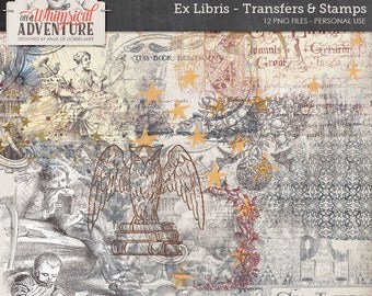 Books reading library digital scrapbooking elements, digital download, overlays, transfers, stamps, rub on, owl, artsy, vintage ephemera
