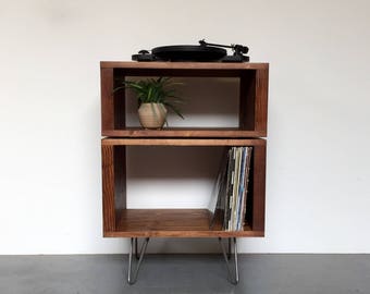 Vinyl Record Storage Stand Stacked Sideboard Console on Hairpin Legs, 60cm wide