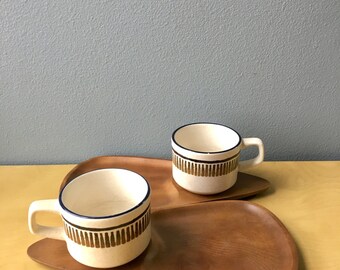 SALE | 1960's Vintage Walnut Teak Tray Set | Tupperware Stoneware | Utilitarian Dining Tableware | Modern Minimalist | Mid Century Snack Set