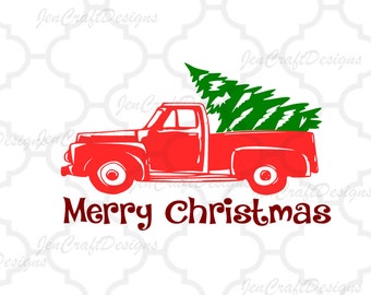 Red Christmas Truck, svg, cut file, Antique, vector, tree, winter holidays Vintage SVG classic truck svg dxf, eps, png Silhouette, Cricut