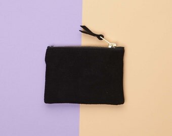Black Suede Pouch / Leather Coin Purse // Leather Bag // Coin Pocket Wallet // Custom Monogram // Small Leather Bag // Coin Purse