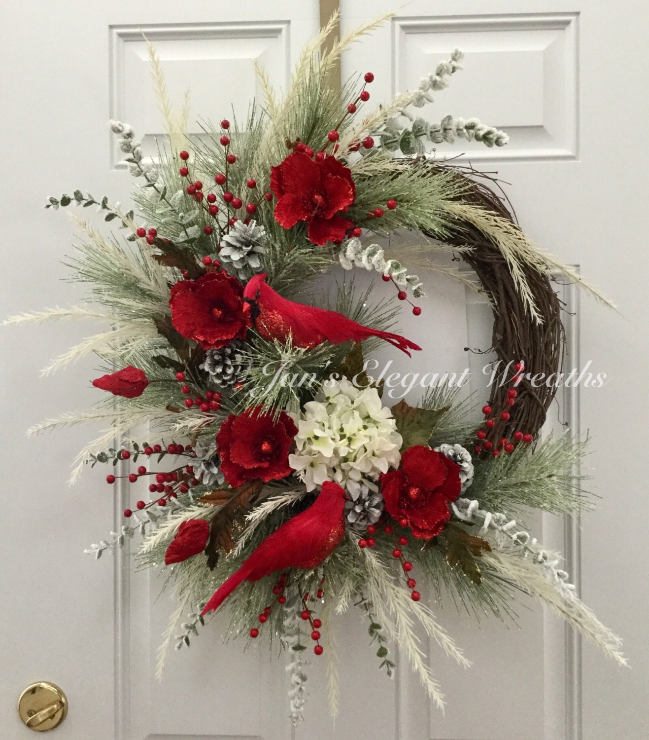 Christmas wreath. Cardinal Wreath. Elegant Christmas Wreath.