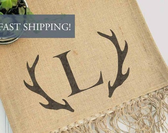 Monogrammed Table Runner | Antler Table Runner | Rustic Dining Table | Antler Decor | Monogrammed Table Linens | Wedding Runner | Burlap
