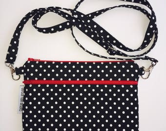 Crossbody Purse; Black & White Polka Dot Cross Body Bag; iPhone 7 Plus, Samsung Galaxy Cross Body Purse; Cell Phone Purse; Sling Bag