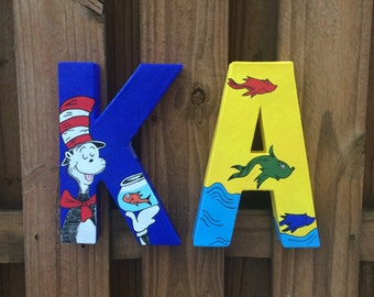 8" Custom Dr. Seuss Letters Cat in the Hat One Fish Two Fish Lorax Green Eggs and Ham Horton Vlad Thing 1 Thing 2 Teacher Read Classroom