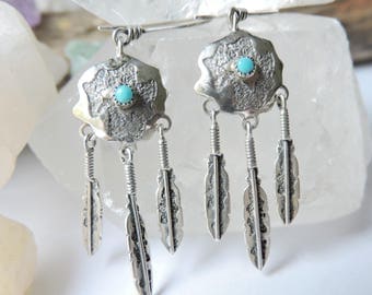 Turquoise Feather Sterling Silver Earrings