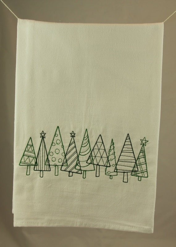 Christmas Tree Embroidered Kitchen Towel / Dish Towel