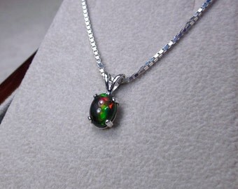 Black Opal Pendant, Black Opal Necklace, Opal Jewelry, Genuine Opal Pendant, October Birthstone, Simple Necklace, Silver Opal Necklace