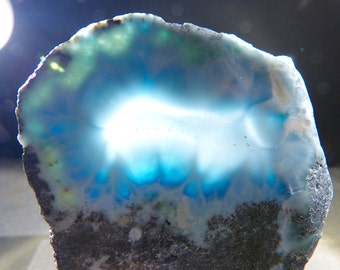 XL Larimar Slab, 60g, 3.2'' inches, beautiful color, slice, polished both sides, caribbean, metaphysical, Dominican Republic