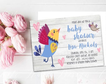 Bird baby shower invite Printable bird invite Boy baby shower invite Printable baby shower invite Blue boy bird invite Digital Baby shower