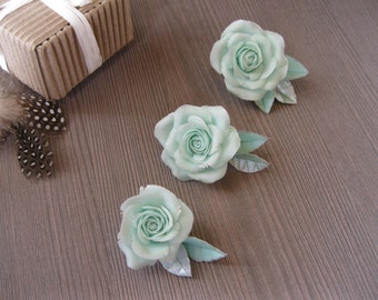 Mint wedding hair accessory Mint green wedding hair pins Mint flowers hair piece Mint hair clip Mint silver hair pin Mint rose hair clip