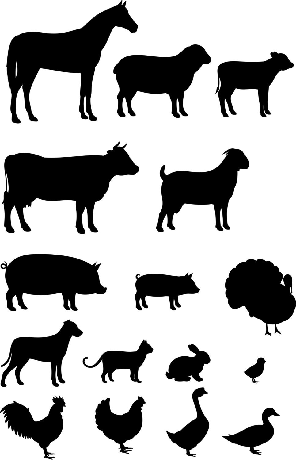16 Farm Animals Silhouettes for cutting or machining Digital