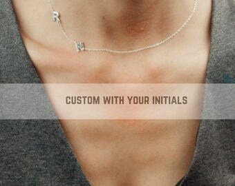 Initial Necklace, Sideways Initial Necklace, Personalized, Choker, Gifts For Mom, For Her, Initial Choker, Letter Necklace, Gift Best Friend