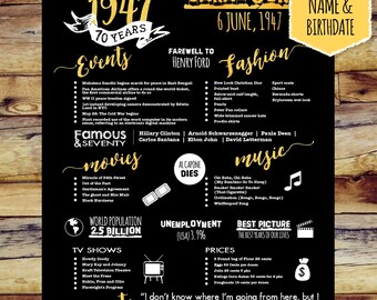 70th birthday poster, 1947 birthday poster, 70th birthday sign, 70th birthday party decorations, 70th birthday decoration DIGITAL or PRINT