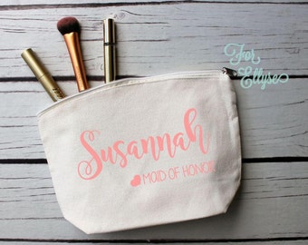 Natural Canvas Cosmetic bag, Bridesmaid gift, Personalized