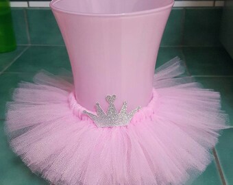 VASE TUTU princess party decoration centerpiece crown birthday wedding pink baby shower bridal wine bottle 16 ballerina mason jar silver