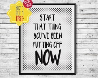 Motivational quotes, Inspirational wall art, Custom quote print, Quote prints, Start at home decor, Printable art, Polka dot, Black white