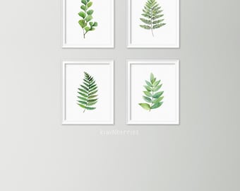 Summer outdoors Botanical art set - July 4th celebration - Watercolor leaves wall art - Leaf art set - botanical prints - Modern decor