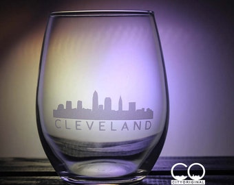 Cleveland Skyline Wine Glass - CLE skyline - City Scape - Ohio - Pint Glass - Wine Glass - Beer Glass