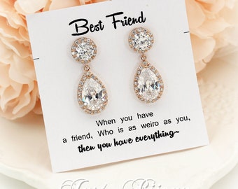 Wedding Earrings Rose gold plated Teardrop Zirconia Earrings Wedding Jewelry Bridal Earring Bridesmaid Gift Wedding Jewelry CZ Earrings