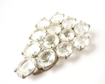 1920s Dress Clip | Open Back Clear Crystals in Silver | Art Deco Jewelry | Vintage Wedding Accessories