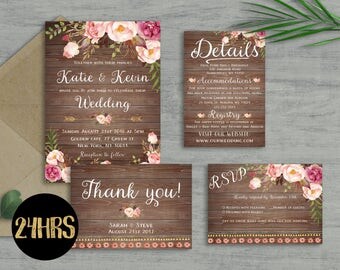 Wedding invitation template Wedding invitation floral Printable wedding invites set Wedding invitations set printable Printable invitations