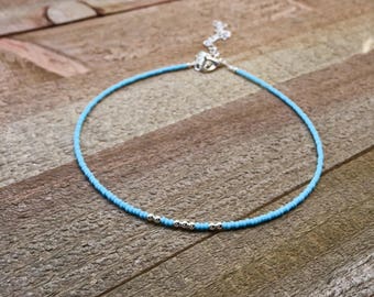 Blue seed bead necklace, handmade blue beaded choker for women, gift boho choker necklace turquoise bohemian jewelry chocker gift for friend