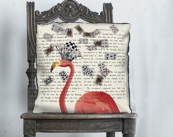 Alice in wonderland pillow cover - Pink Flamingos pillow Pink Flamingos cushion - alice in wonderland decor Pink Flamingo print decorations