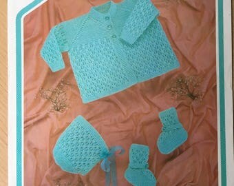 Baby Knitting Pattern, Peter Pan Knitting Pattern, Baby Matinee Jacket, Lace Bonnet and Bootees, Matching Baby Set, 18 - 20 Chest, No. P368