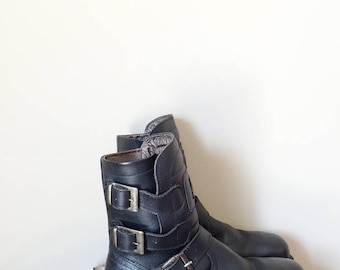 Bottes de motard pour homme bottes de combat noir taille 9.5 biker cuir bottes moto bottes