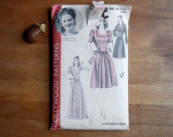 1940s Hollywood Pattern/ 1940s Dress Pattern/ Size 18/ Bust 36/ Hip 39