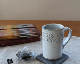 Stamped Mug // Ceramic Mug // White Rustic Mug // Patterned Mug // Tea Mug // Textured Coffee Cup // Rustic Pottery