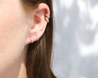 Tiny cz studs - cz - gold stud earrings - tiny gold studs - tiny cz - tiny hoop studs - tiny gold earrings - half hoop studs - I34876