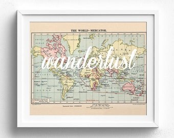 Wanderlust, Printable Map, Travel Theme Nursery, Map Decor, Vintage Map Decor, Map Print, Map Wall Art, Adventure Theme, Nursery Map,Map Art