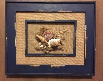 SALE***** Framed Shell Art, Wall Art, Shelf Art, Beach Decor, Beach Lover, Shells